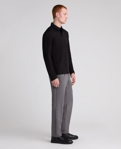 Black Long Sleeve Cotton Polo Shirt