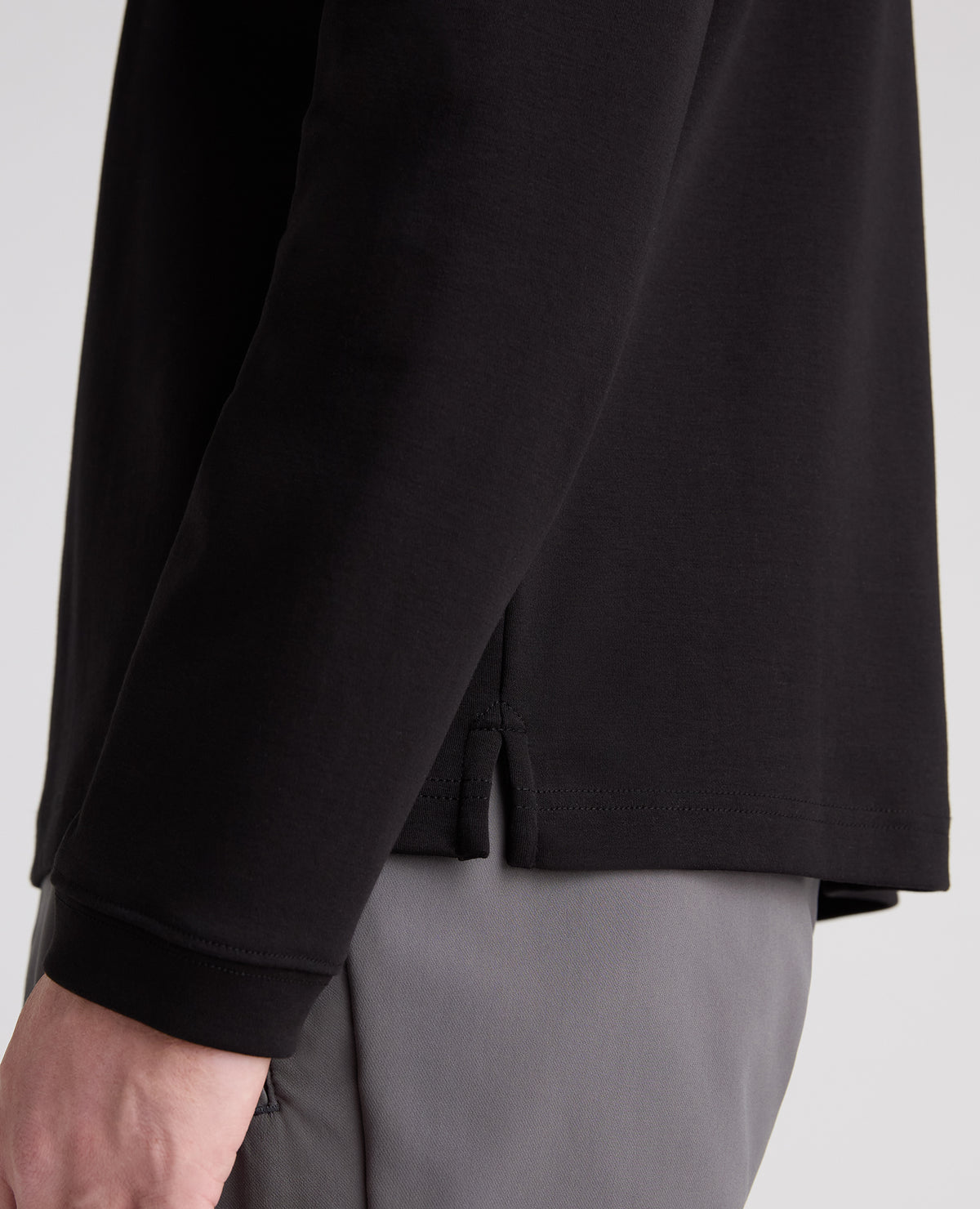 Black Long Sleeve Cotton Polo Shirt
