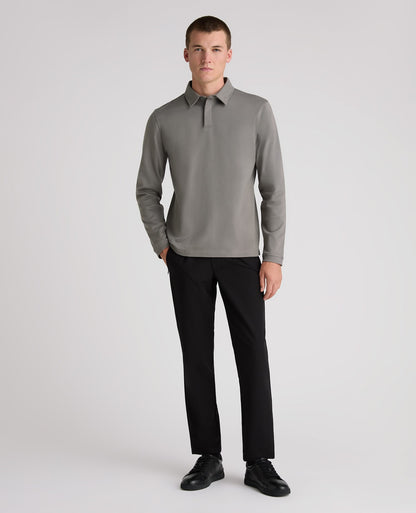 Dark Grey Long Sleeve Cotton Polo Shirt