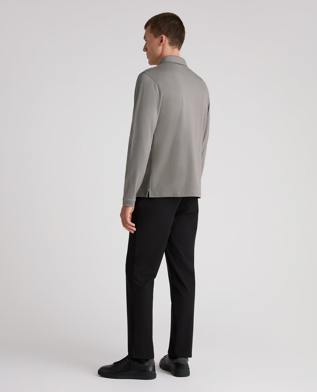 Dark Grey Long Sleeve Cotton Polo Shirt