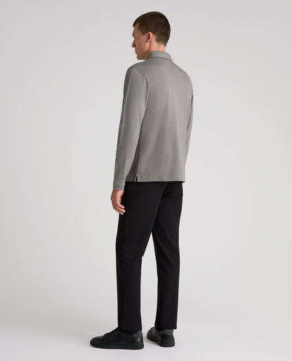 Dark Grey Long Sleeve Cotton Polo Shirt