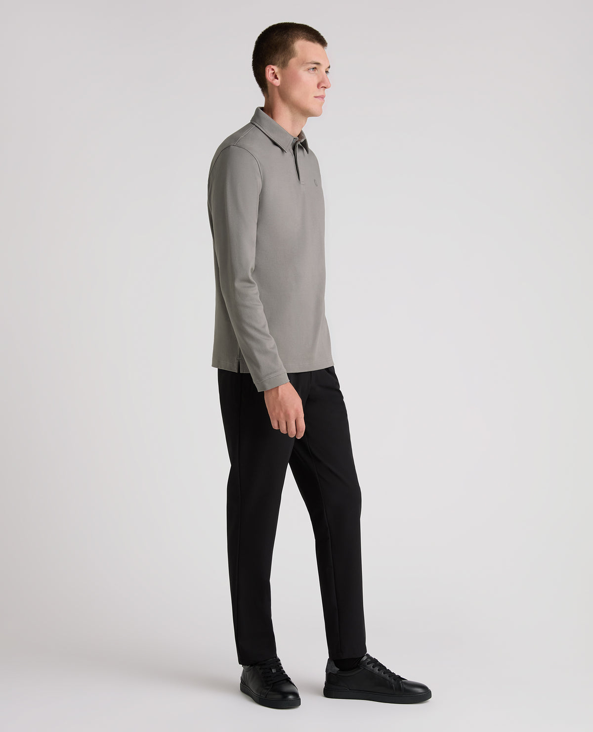 Dark Grey Long Sleeve Cotton Polo Shirt