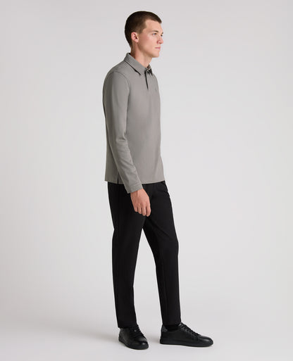Dark Grey Long Sleeve Cotton Polo Shirt