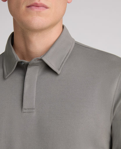 Dark Grey Long Sleeve Cotton Polo Shirt