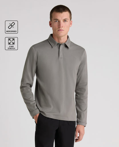 Dark Grey Long Sleeve Cotton Polo Shirt