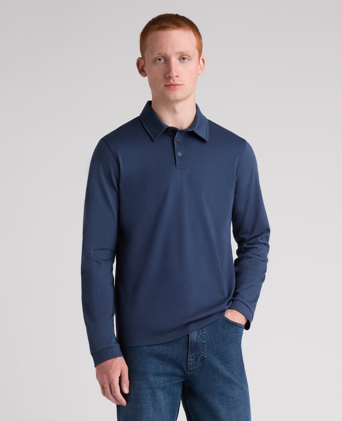 Dark Blue Long Sleeve Cotton Polo Shirt