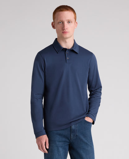 Dark Blue Long Sleeve Cotton Polo Shirt