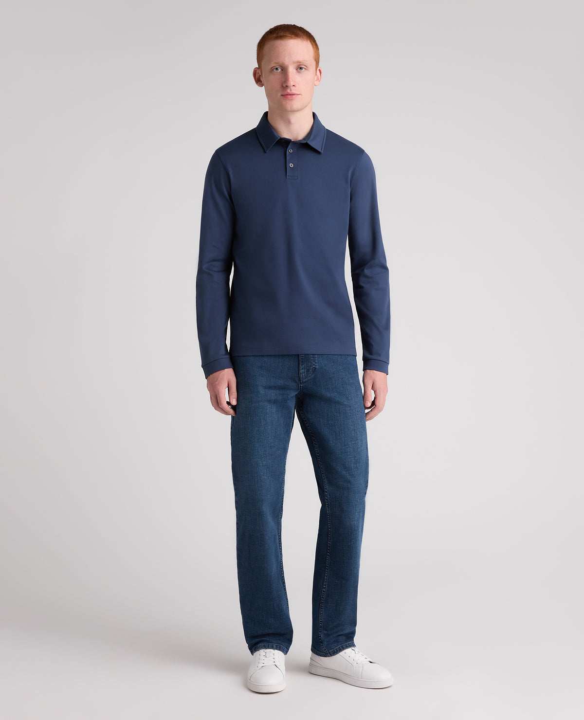 Dark Blue Long Sleeve Cotton Polo Shirt