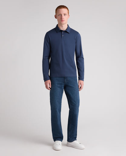 Dark Blue Long Sleeve Cotton Polo Shirt