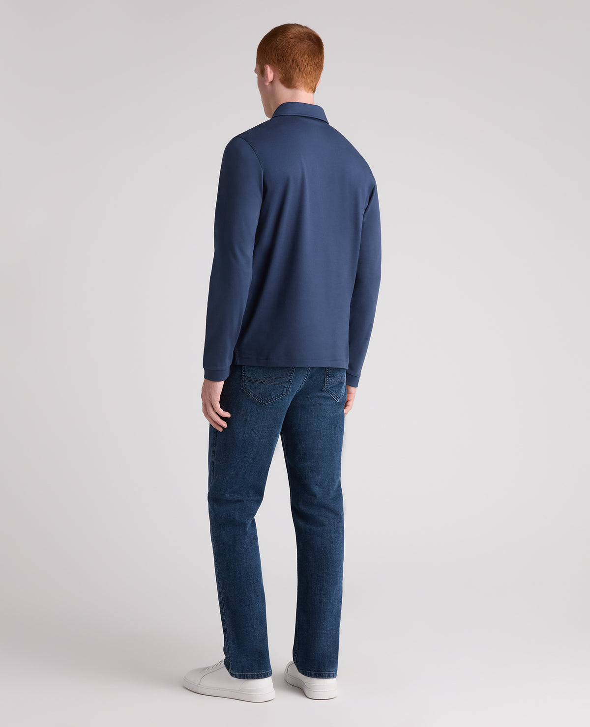 Dark Blue Long Sleeve Cotton Polo Shirt