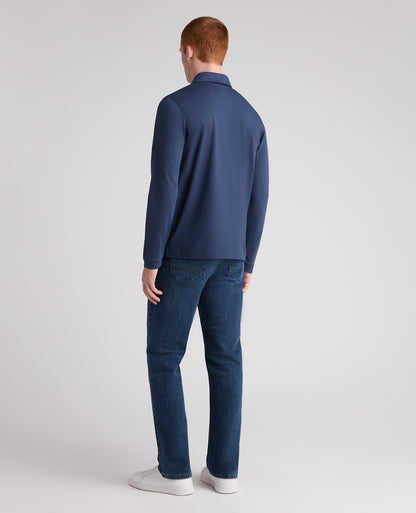 Dark Blue Long Sleeve Cotton Polo Shirt