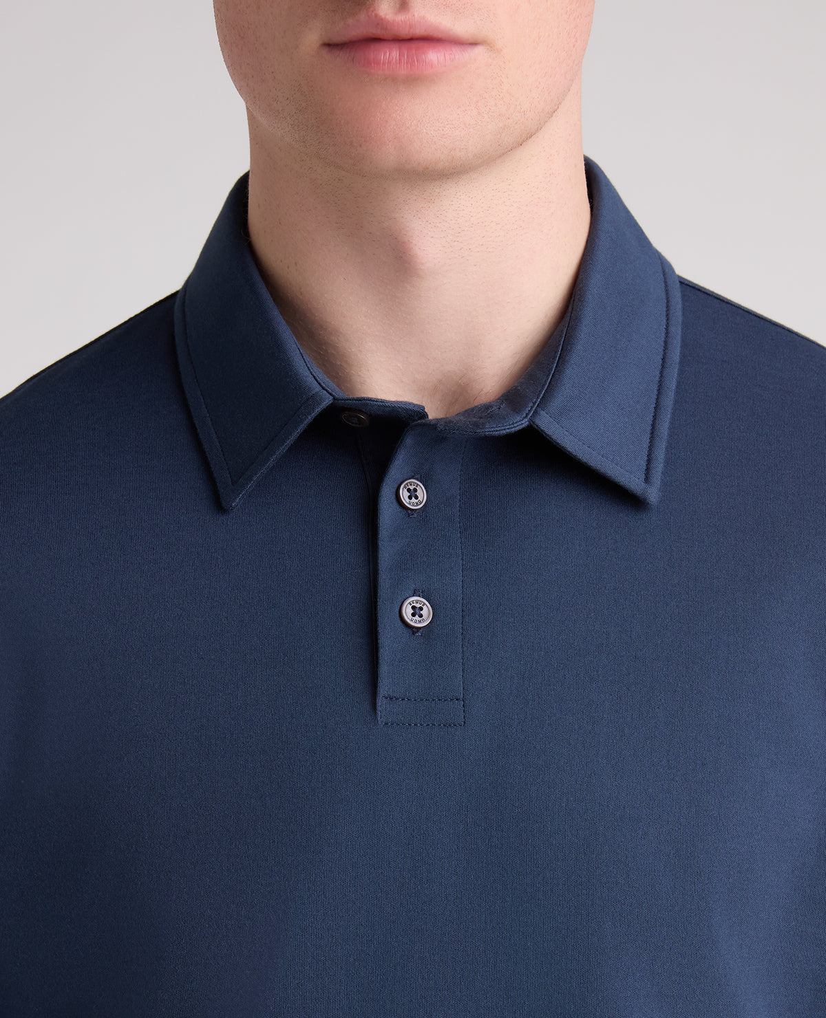 Dark Blue Long Sleeve Cotton Polo Shirt