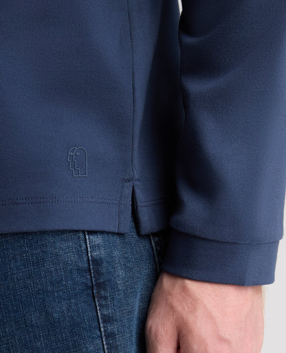 Dark Blue Long Sleeve Cotton Polo Shirt