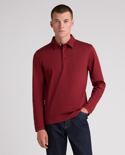 Dark Red Long Sleeve Cotton Polo Shirt
