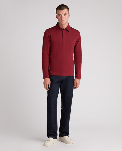 Dark Red Long Sleeve Cotton Polo Shirt