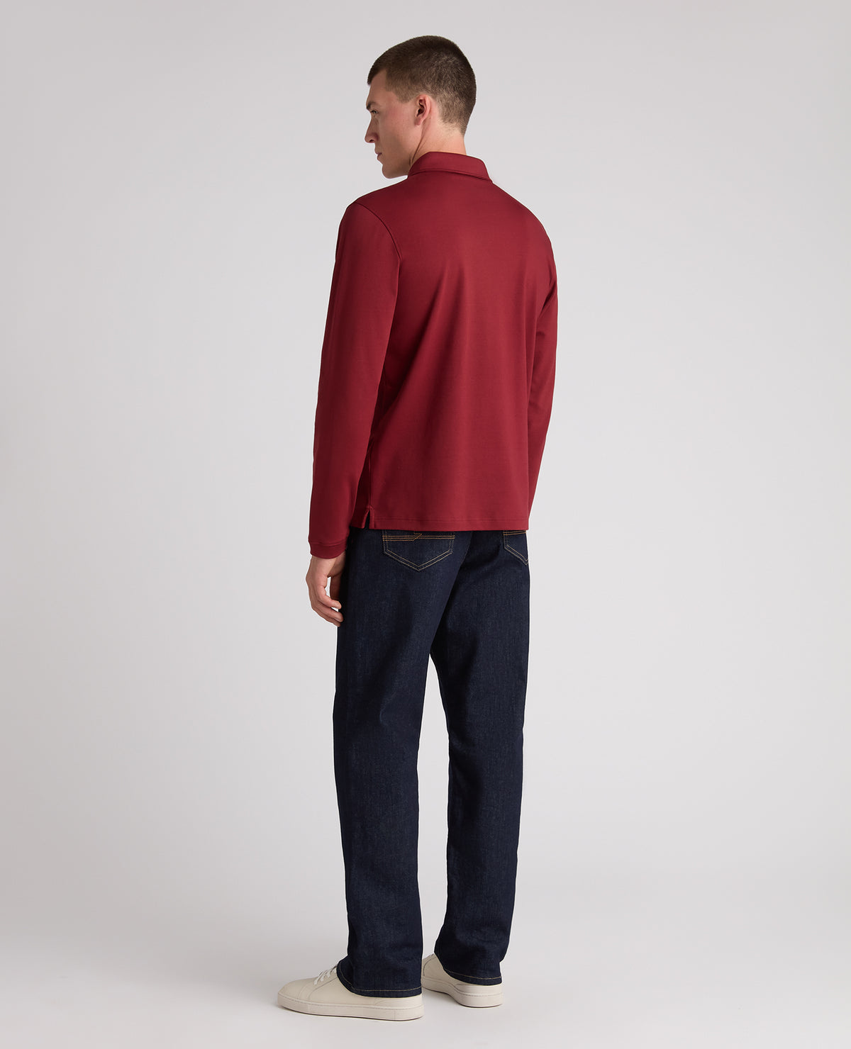 Dark Red Long Sleeve Cotton Polo Shirt