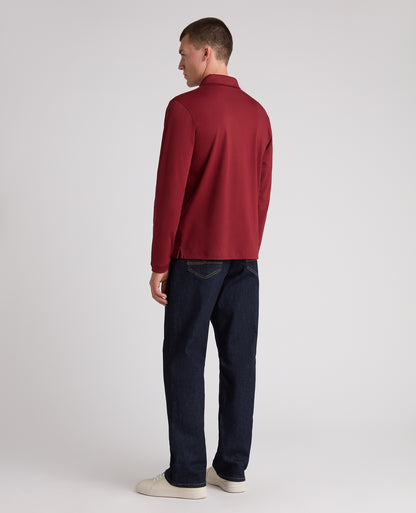 Dark Red Long Sleeve Cotton Polo Shirt