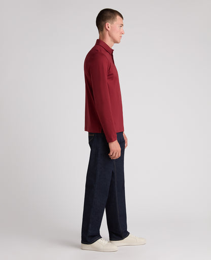 Dark Red Long Sleeve Cotton Polo Shirt