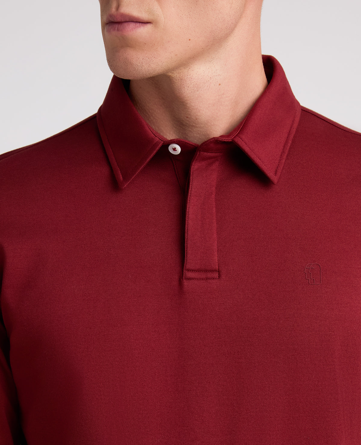 Dark Red Long Sleeve Cotton Polo Shirt