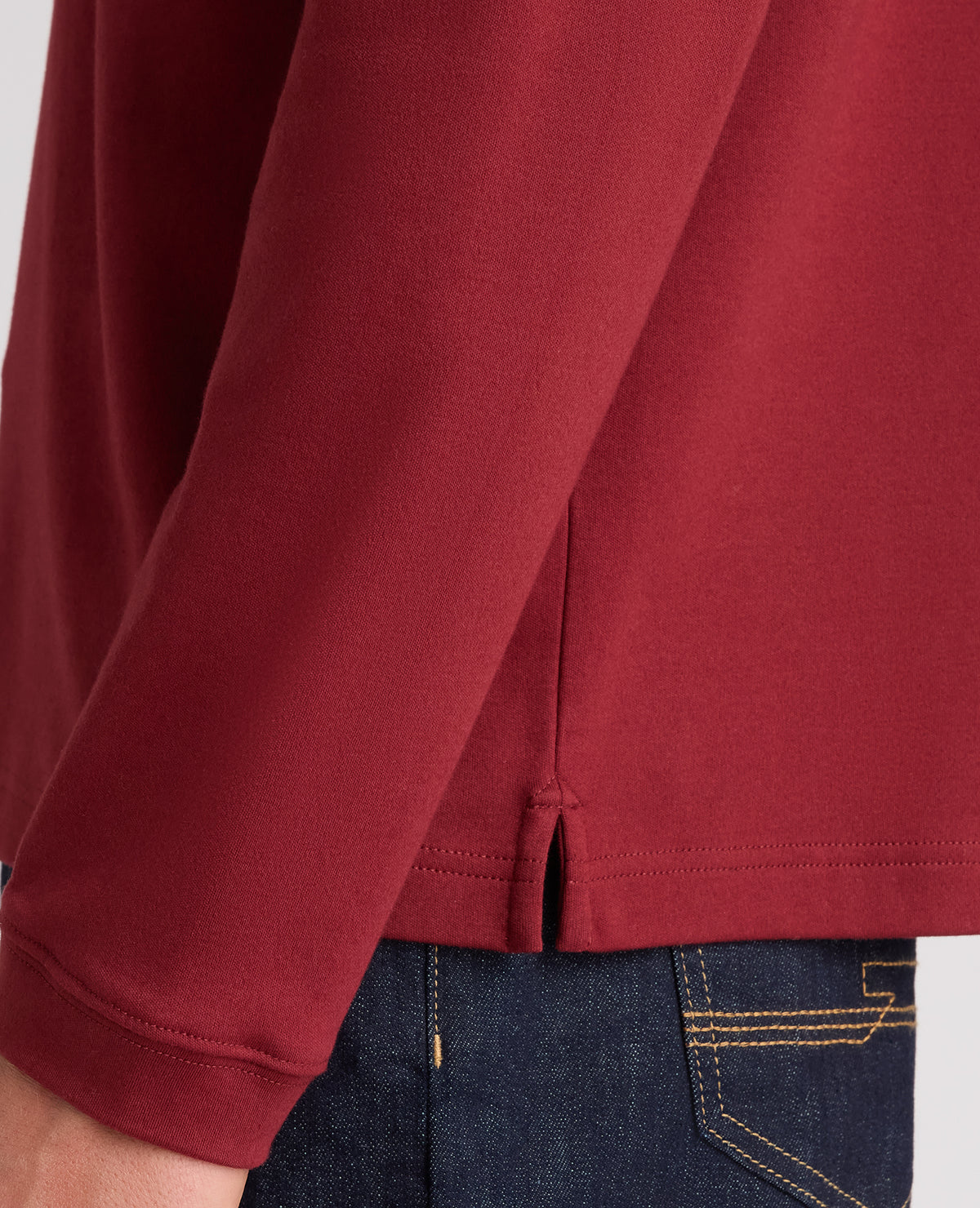 Dark Red Long Sleeve Cotton Polo Shirt