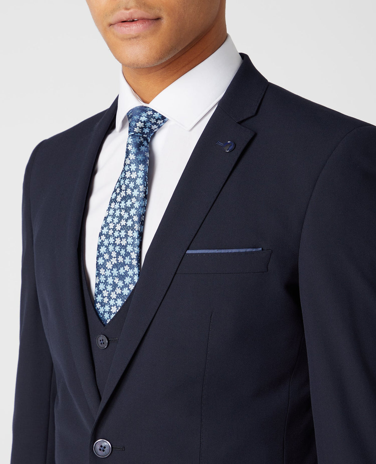 Man wearing a navy X-Slim Fit Stretch Mix and Match Suit