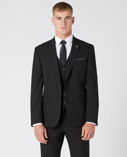 Man wearing a black Tapered Fit Stretch Mix and Match Suit