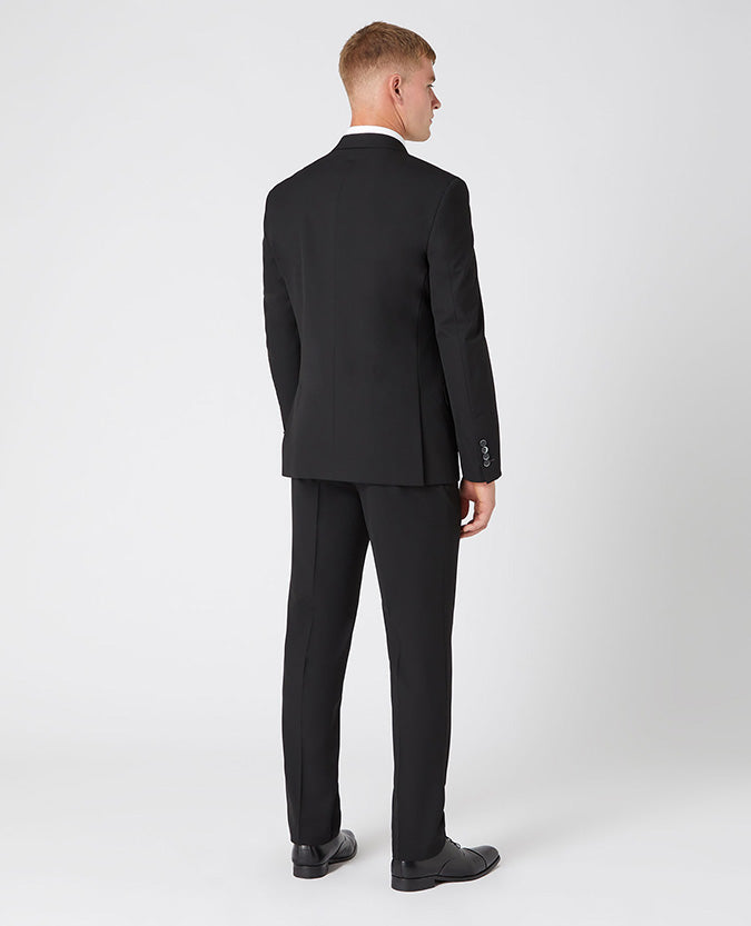Man wearing a black Tapered Fit Stretch Mix and Match Suit