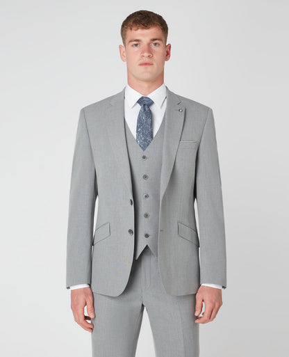 Man wearing a grey Tapered Fit Stretch Mix and Match Suit