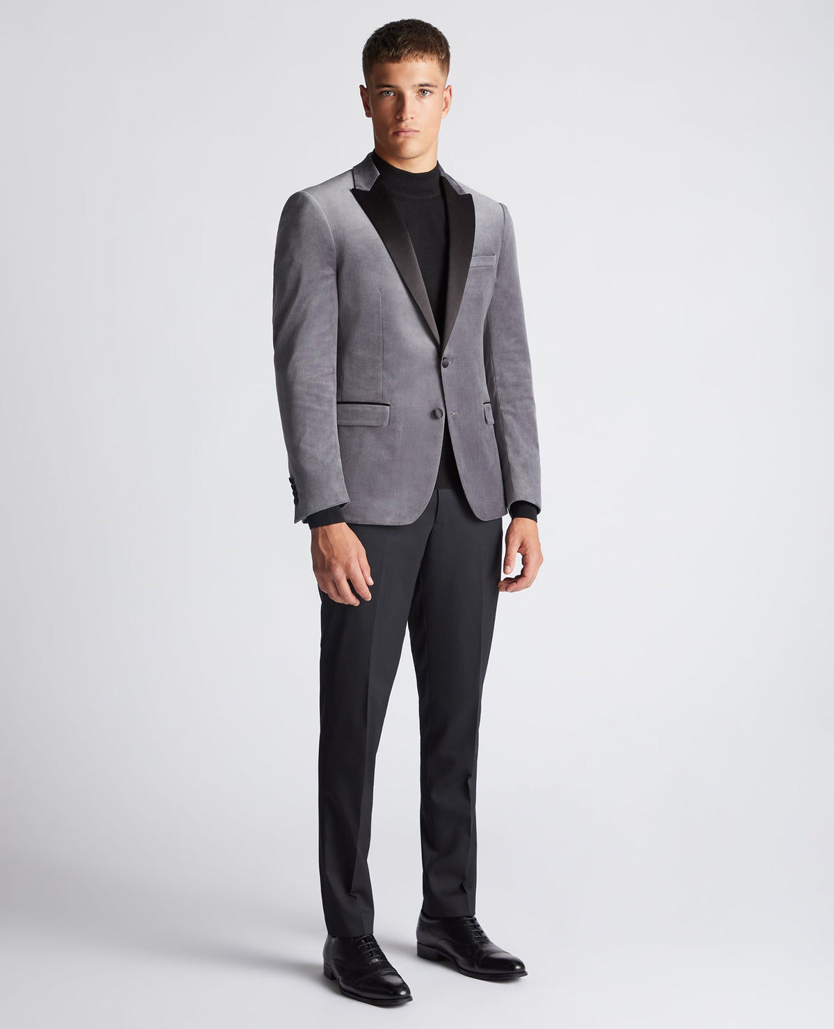Man wearing a grey Slim Fit Velvet Jacket