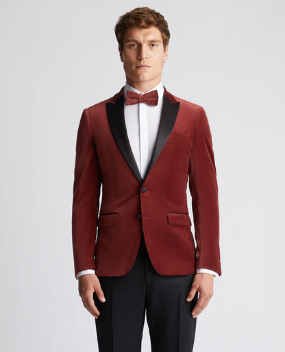 Man wearing a red Slim Fit Velvet Jacket