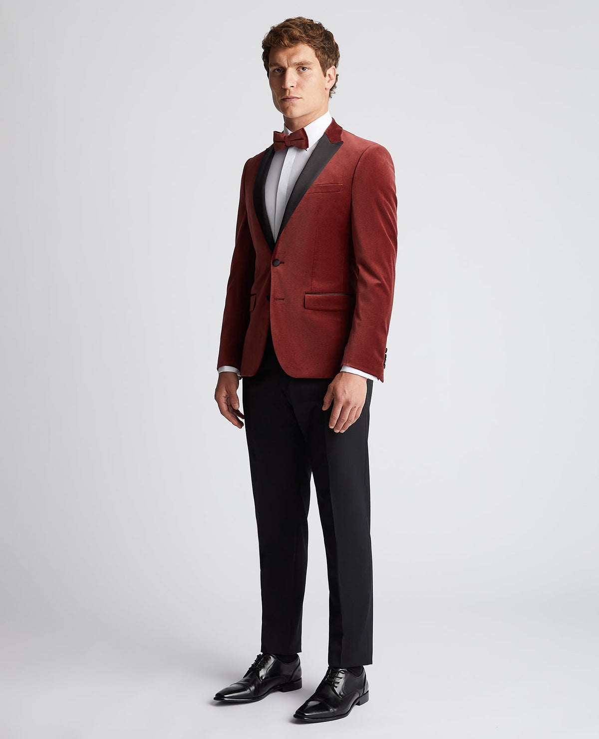 Man wearing a red Slim Fit Velvet Jacket