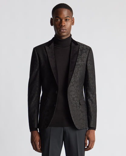 Man wearing a black Slim Fit Floral Dinner Jacket