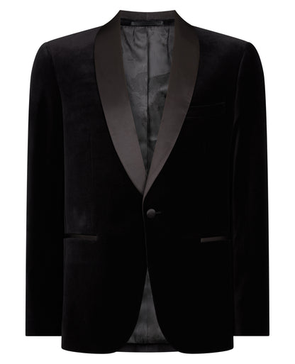 Man wearing a black Slim Fit Velvet Dinner Jacket