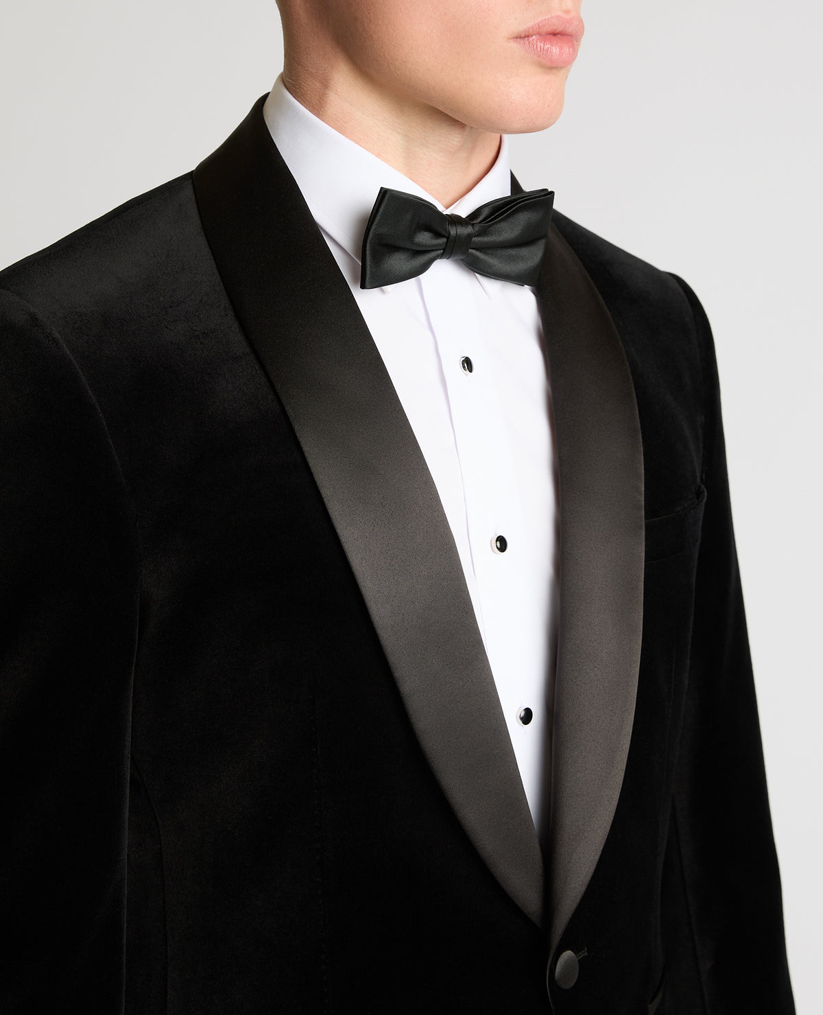 Man wearing a black Slim Fit Velvet Dinner Jacket