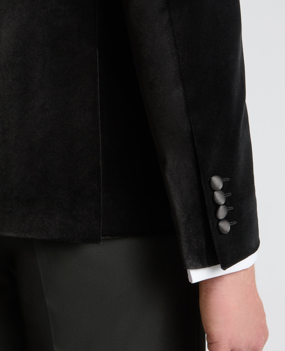 Man wearing a black Slim Fit Velvet Dinner Jacket