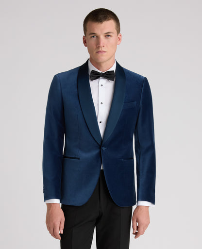 Blue Slim Fit Velvet Dinner Jacket