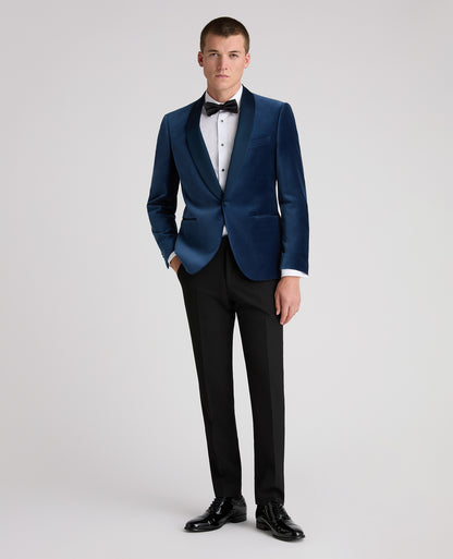Blue Slim Fit Velvet Dinner Jacket