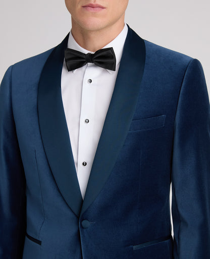 Blue Slim Fit Velvet Dinner Jacket