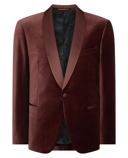 Man wearing a red Slim Fit Velvet Dinner Jacket