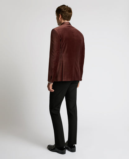 Man wearing a red Slim Fit Velvet Dinner Jacket