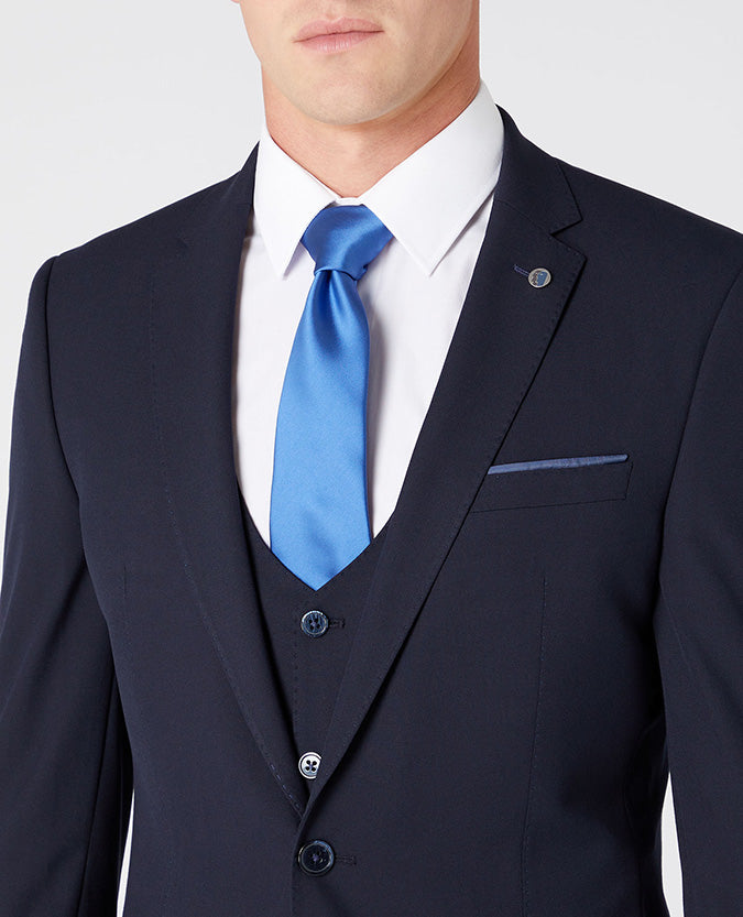 Man wearing a navy Slim Fit Stretch Mix and Match Suit