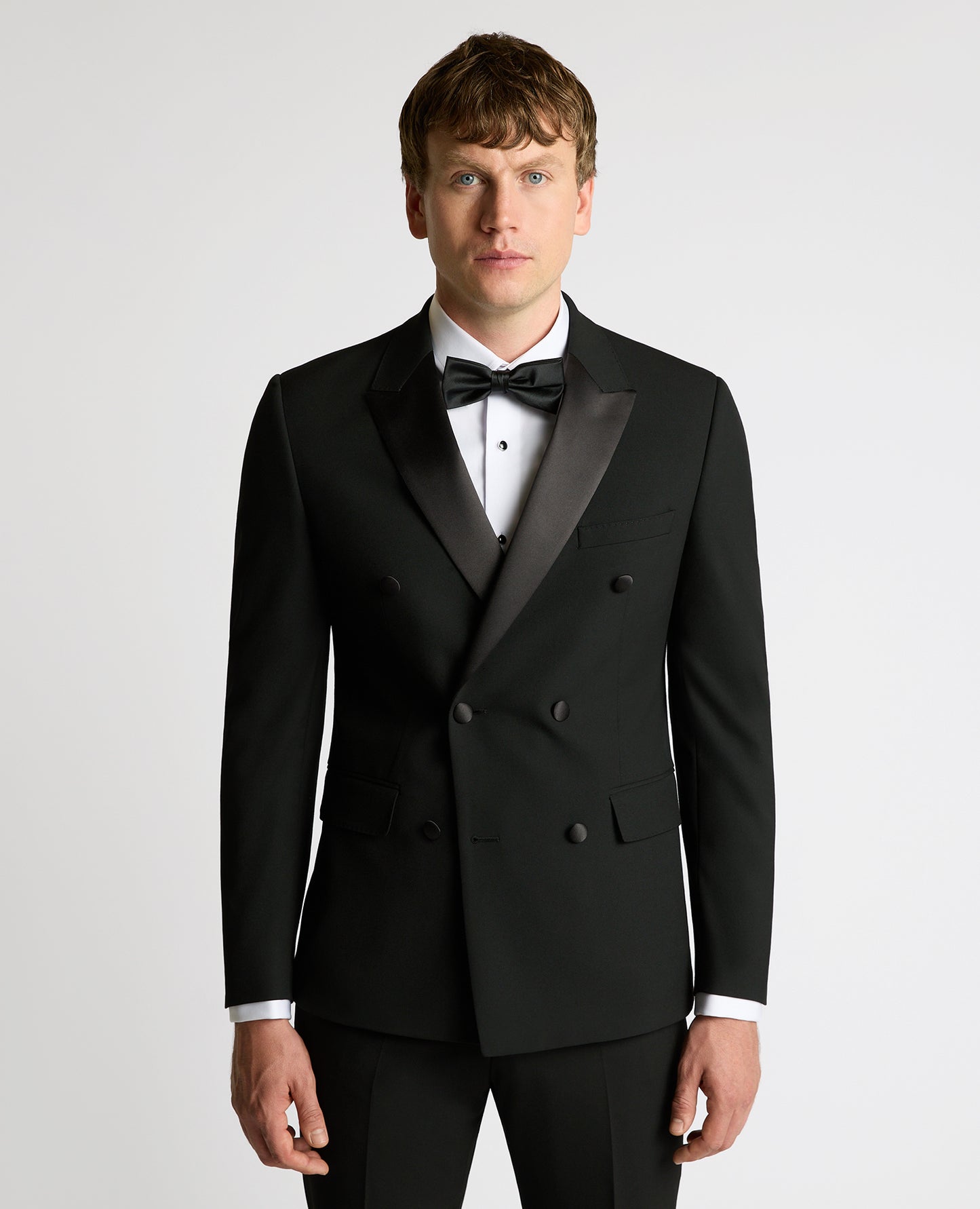 Man wearing a black Slim Fit Double-Breasted Dinner Jacket