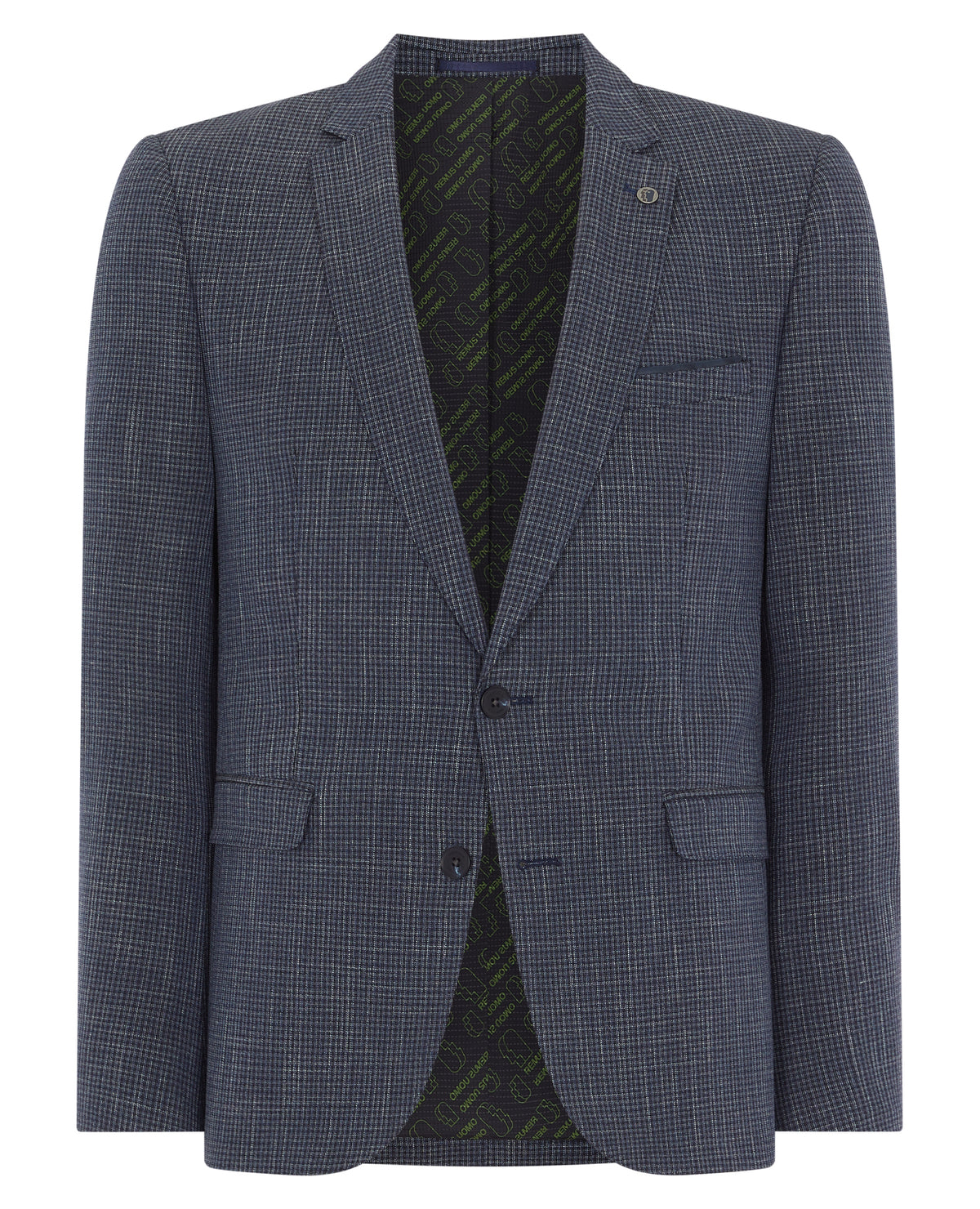 Man wearing a blue Slim Fit Checked Stretch Suit