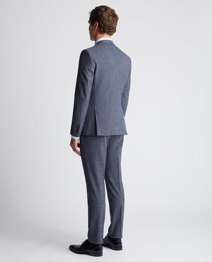Man wearing a blue Slim Fit Checked Stretch Suit Jacket
