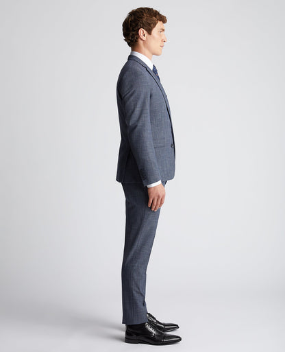 Man wearing a blue Slim Fit Checked Stretch Suit Jacket