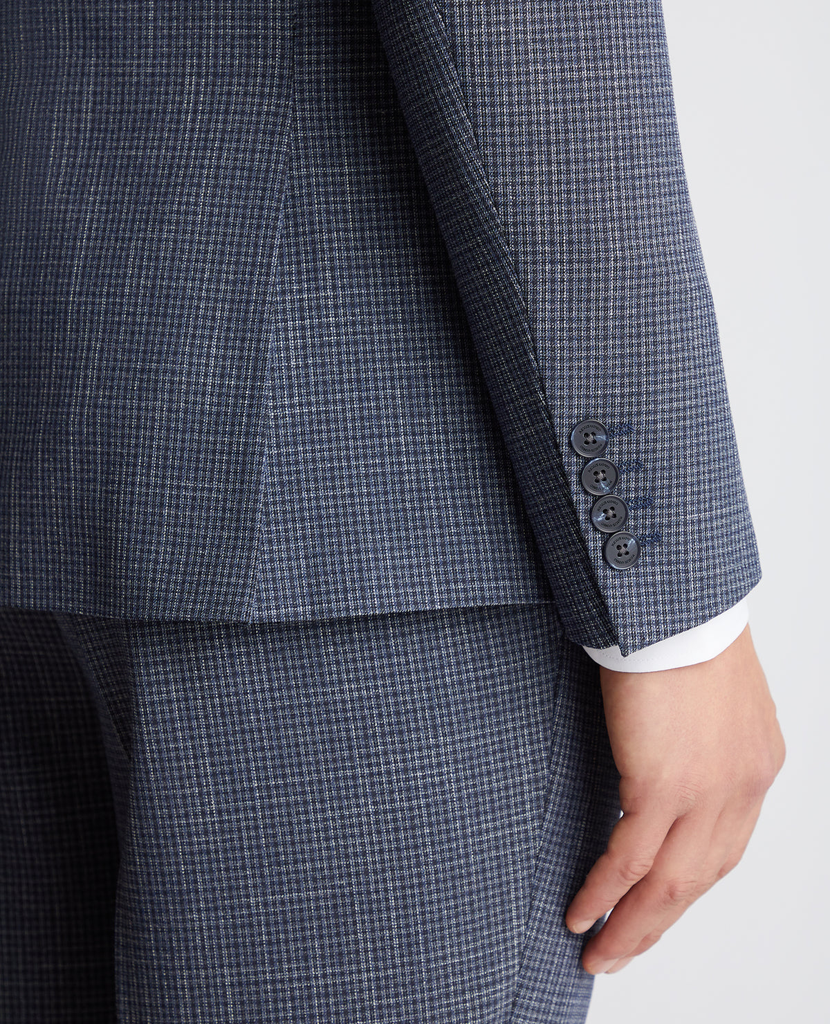 Man wearing a blue Slim Fit Checked Stretch Suit