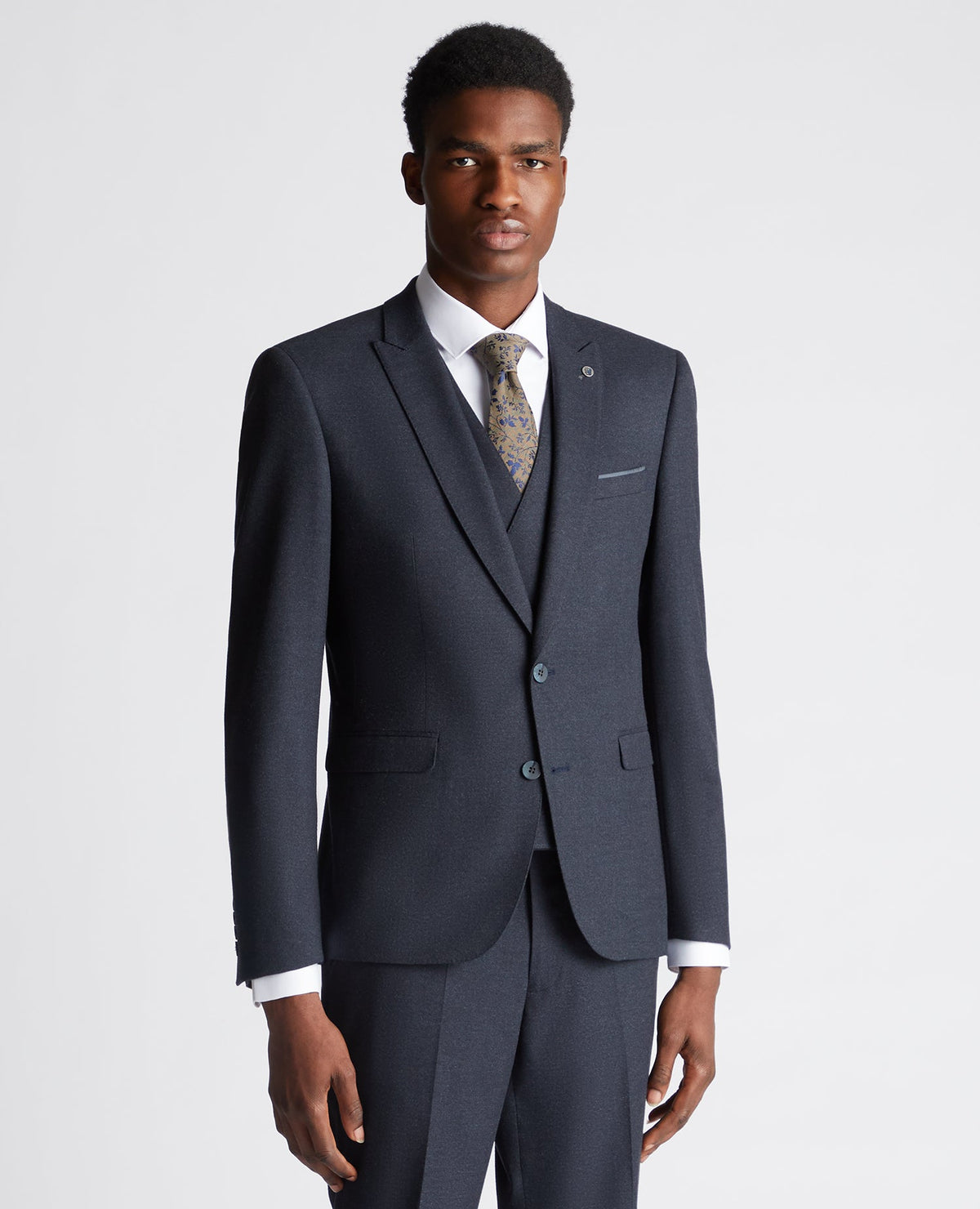 Man wearing a navy Slim Fit Stretch Suit