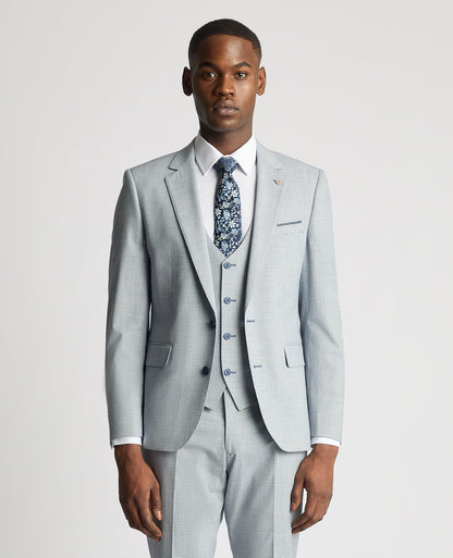 Man wearing a blue Slim Fit Micro Houndstooth Suit