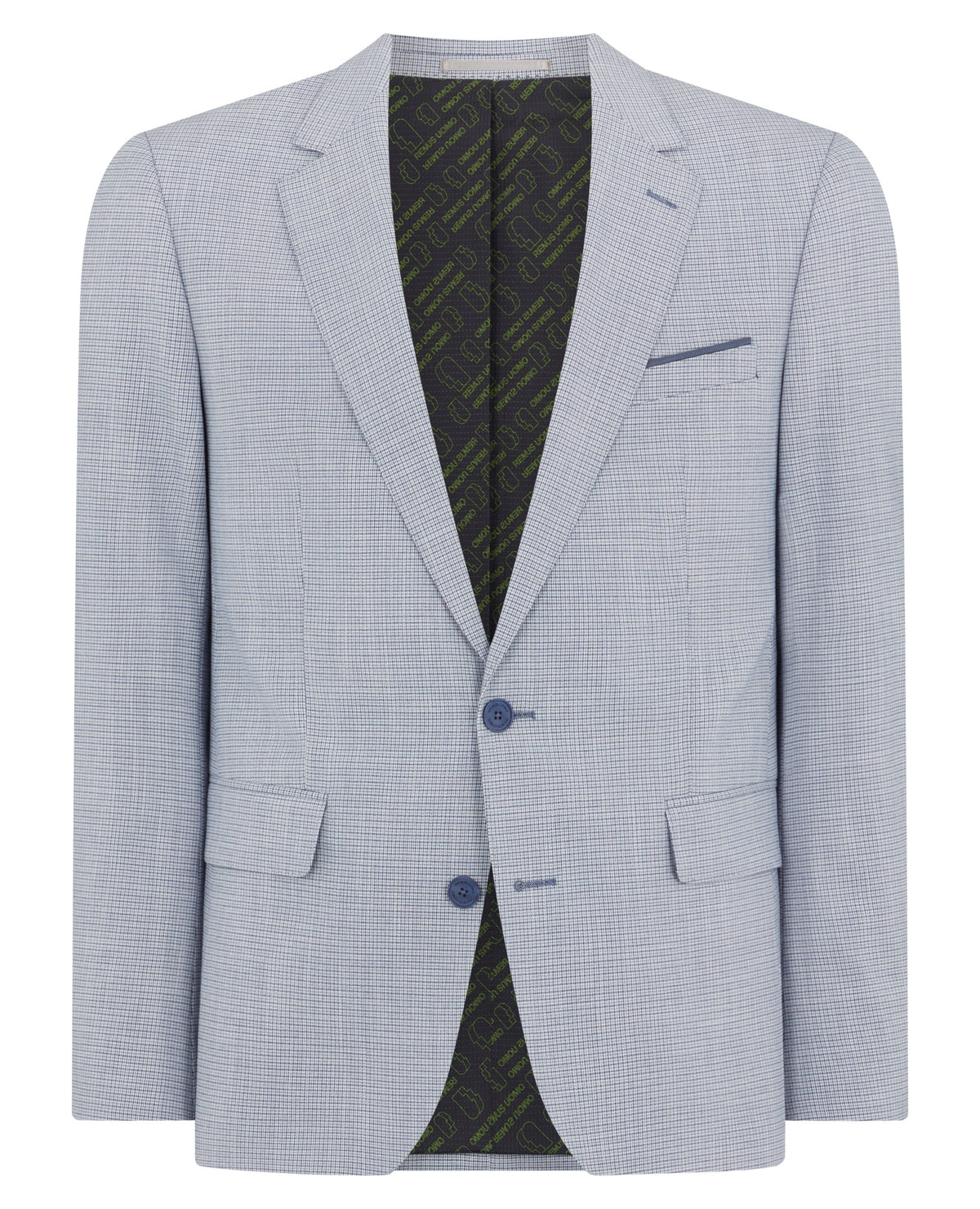 Man wearing a blue Slim Fit Micro Houndstooth Suit
