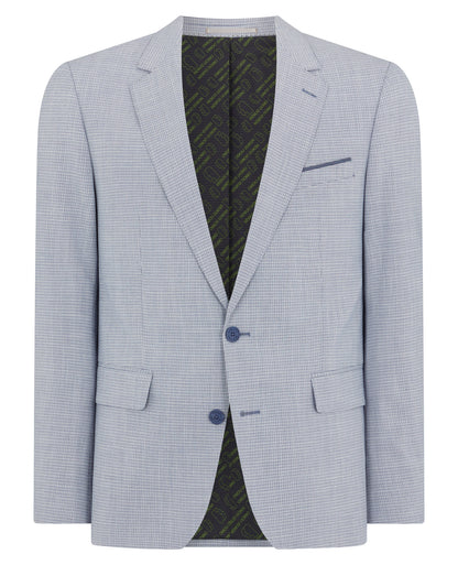Man wearing a blue Slim Fit Micro Houndstooth Suit